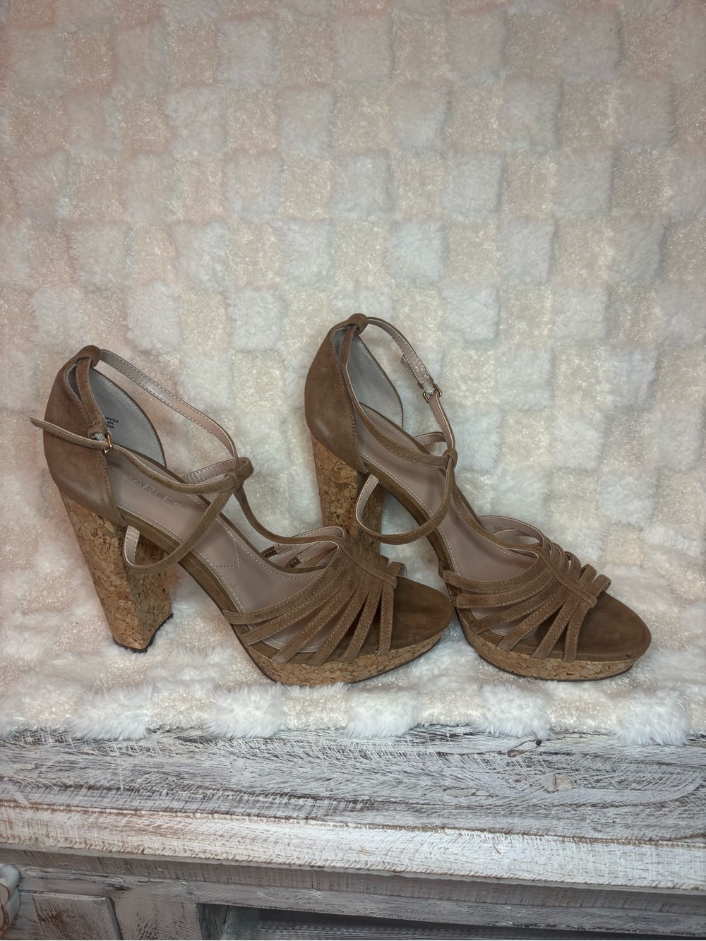 Charles By Charles David Women’s Tan Cork Platform Strappy Heels